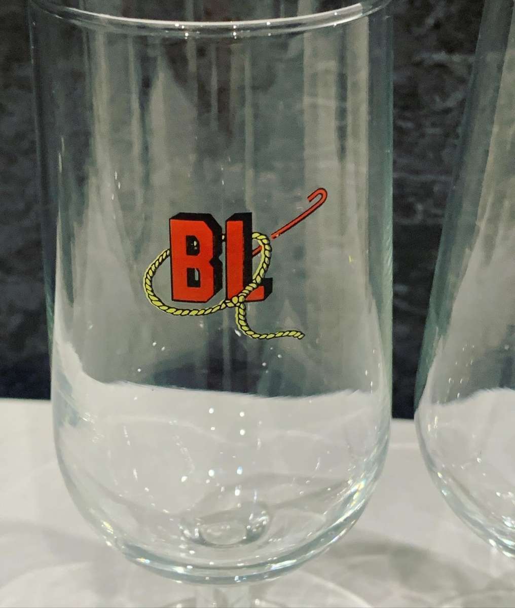 LPair Of Vintage Stemmed Beer Glasses - Black Label & Castle