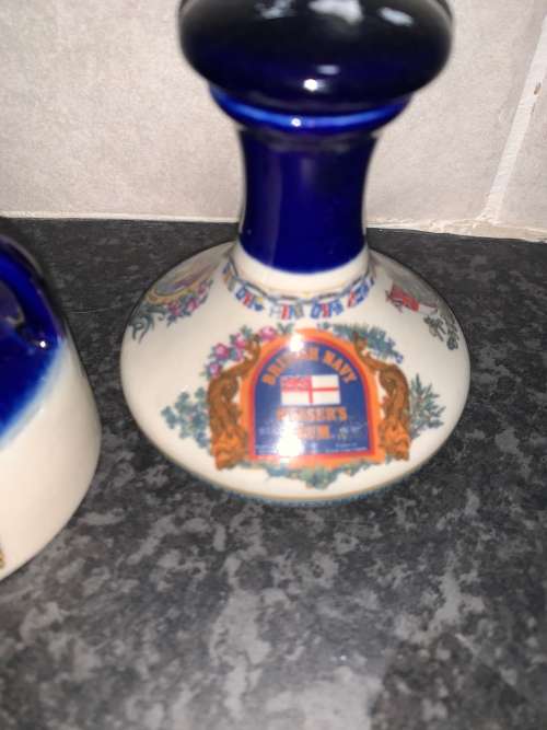 2 x Miniature Porcelain Liqueur Bottles - British Navy Pussers Rum - Rare Find