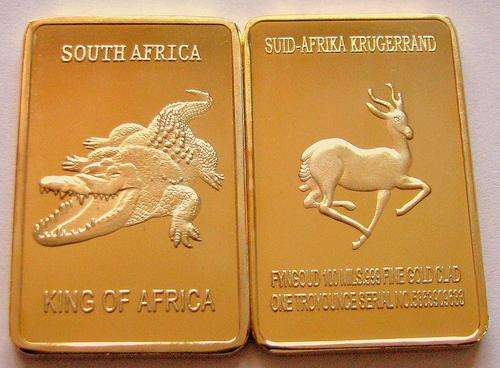 CROCODILE .999 24K Pure Gold Layered Bullion Bar 1 OZ South Africa Krugerrand