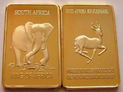 ELEPHANT .999 24K Pure Gold Layered Bullion Bar 1 OZ South Africa Krugerrand