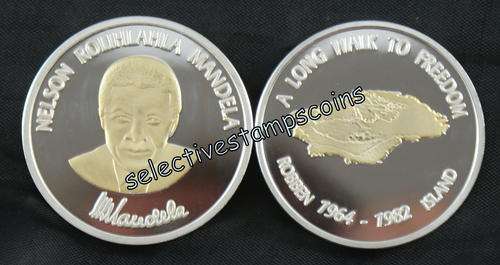 1oz. NELSON MANDELA,ROBBEN ISLAND 999 24k SILVER/ Gold Layered COIN!!!!!