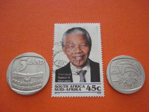 MANDELA INAUGURATION COIN AND STAMP + 10 YEARS FREEDOM COIN