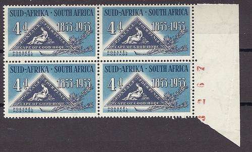 UNION 1953 4d CENTENARY MNH SHEET NO. BLOCK