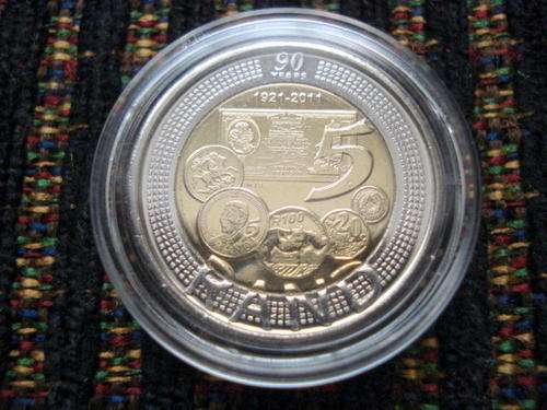 NEW !!!! SOUTH AFRICA 2011 90 th ANNIVERSARY(1921-2011) R5.00 COIN ENCAPSULATED !!!! !!!!