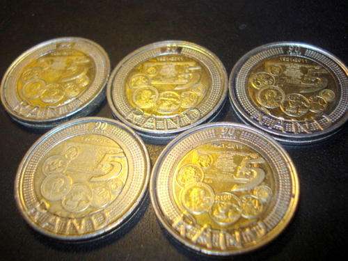 2011 SARB 5 X WELL CIRCULATED COINS,VERY DIFFICULT TO FIND!!!!!