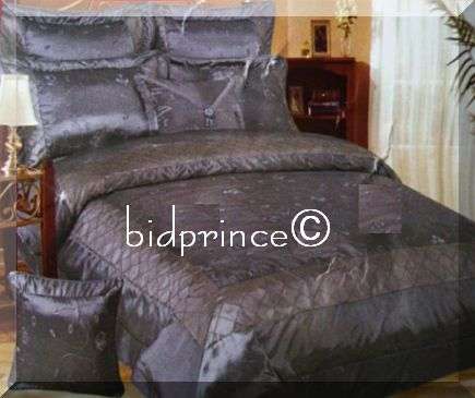 7 PIECE GREY SILK COMFORTER SET