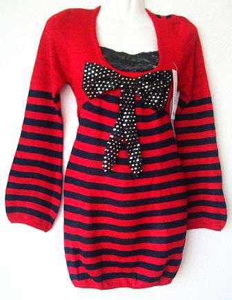 red and navy-blue knitted top: Size 14