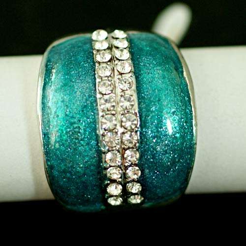 Stock Clearance Sale!! Enamel 18K White GP Aqua Blue Sphere Diamante Ring