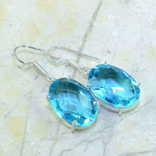 SHIMMERING FACETED BLUE TOPAZ EARRINGS