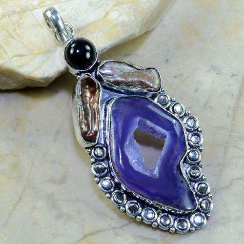 STUNNING DRUZY AND BIWA PEARL PENDANT