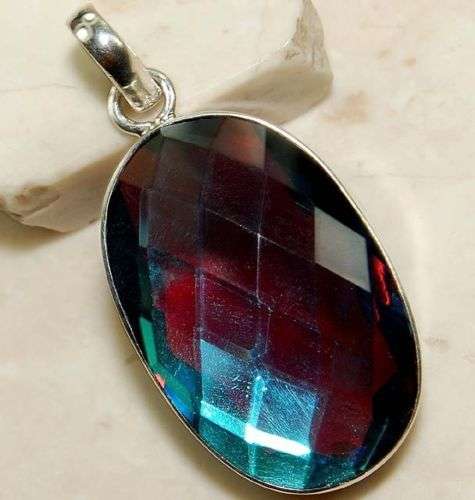 26CT Color Changing Rainbow Topaz 925 Solid Sterling Silver Pendant