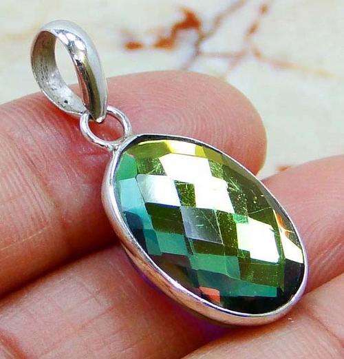 BLACK MYSTIC TOPAZ & 925 SILVER PENDANT 33mm