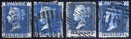 2 PENCE BLUE - SET OF 4 INCLUDING ERROR