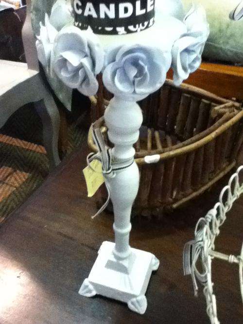 TALL WHITE ROSE CANDLE HOLDERS X 2 AVAILABLE