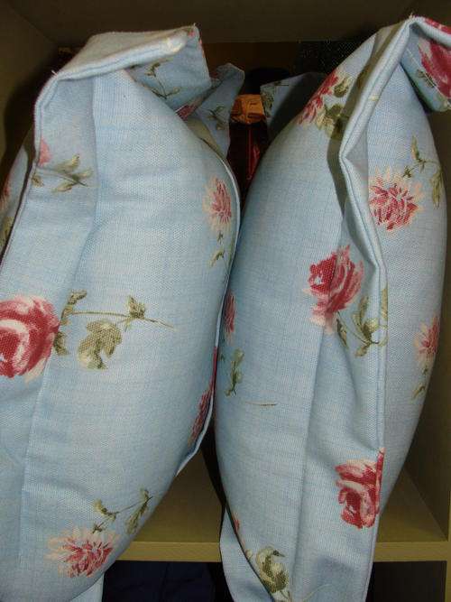 DUCK EGG bLUE SCATTER CUSHIONS WITH FLORAL MOTIF