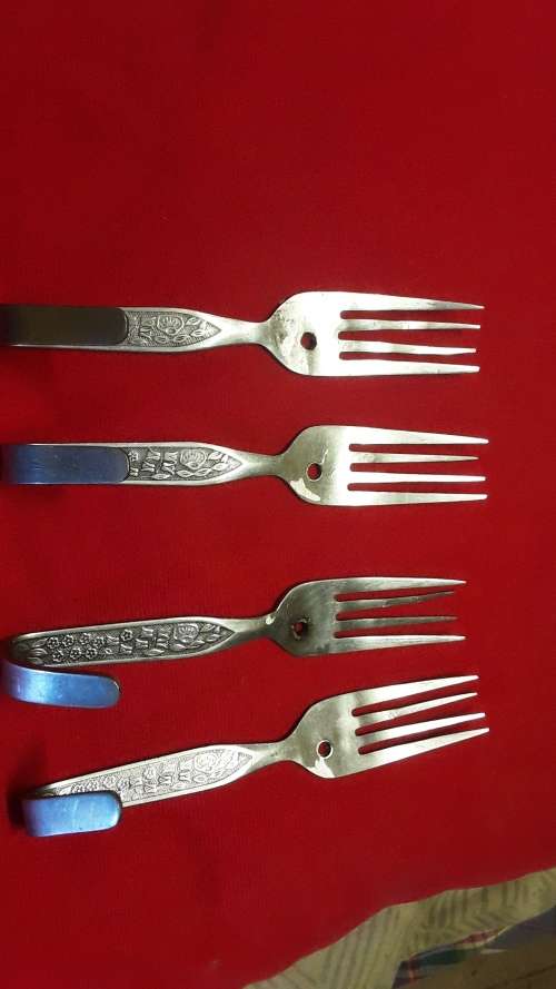 SET OF FOUR STAINLESS STEEL FORK DISHCLOTH HOOKS
