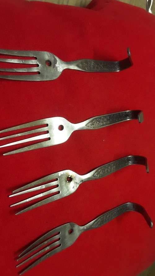 SET OF FOUR STAINLESS STEEL FORK DISHCLOTH HOOKS