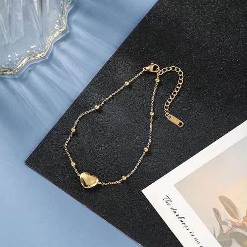 stainless still 18k gold heart anklet