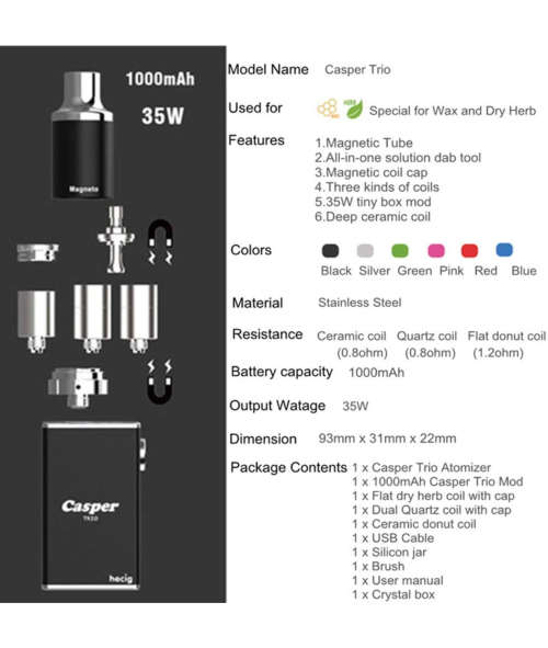 Casper Trio 3 In 1 Dry Herb Wax Vaporizer Kit