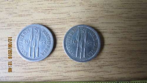 2x Rhodesian 3 Penny, 1952, as per photo