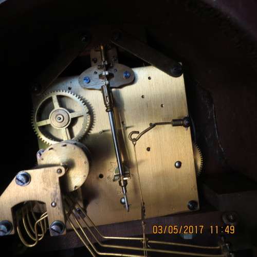 Wooden mantle clock, chimes, presented to R.Plunkett by the Iron and Brass Foundry...., as per photo