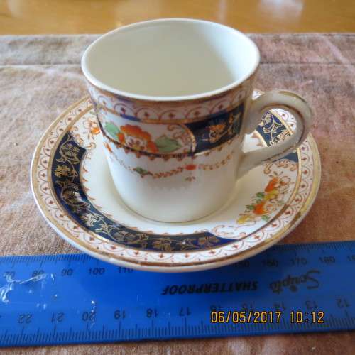 Alfred Meakin Caledonia coffee cup and saucer, cup has small chip at base, as per photo