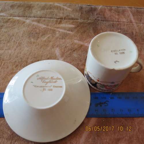 Alfred Meakin Caledonia coffee cup and saucer, cup has small chip at base, as per photo