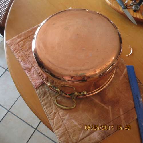Large copper and brass jam pot, 32cm diameter, 15cm deep, as per photo