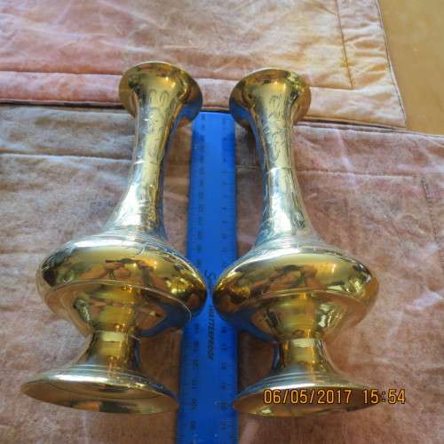 Pair of brass vases, 19cm high, as per photo