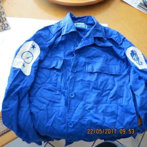 South African Navy blue shirt with badges, label stamped 1989, as per photo
