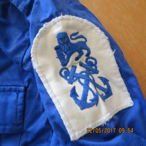 South African Navy blue shirt with badges, label stamped 1989, as per photo