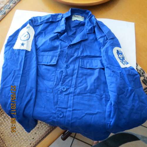 South African Navy blue shirt with badges, label stamped 1989, as per photo