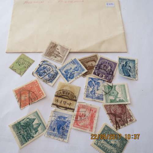 Envelope with Austria-Australia, 15 stamps, as per photo