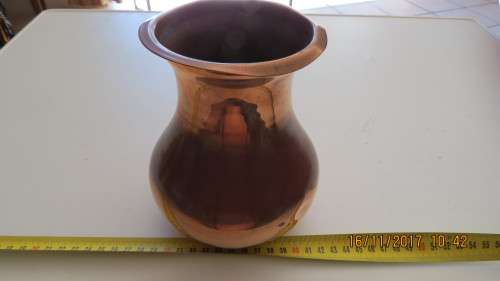 copper vase, 16cm high, rim bent a bit and minor dents, as per photo