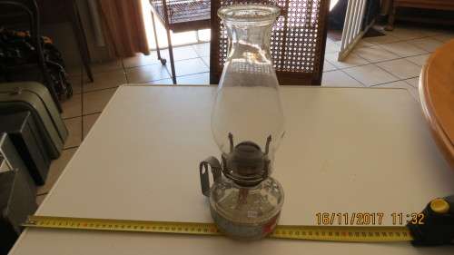 glass paraffin lamp, 32cm high, as per photo