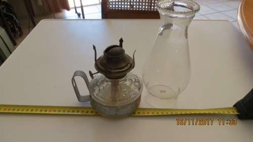 glass paraffin lamp, 32cm high, as per photo