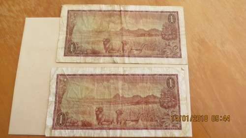 South African  2x R1 bank notes, as per photo