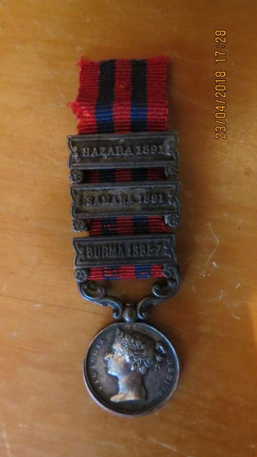 Victorian Indian General Service medal, miniature with 3 Bars,  as per photo