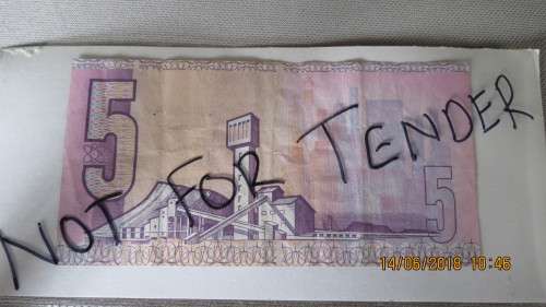 South African R5 banknote, as per photo