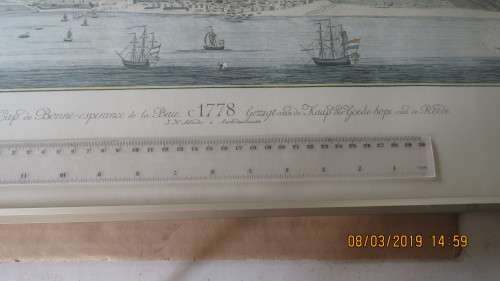 very attractive print of table bay in 1778, in frame, 34cm by 71cm, as per photo