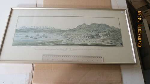 very attractive print of table bay in 1778, in frame, 34cm by 71cm, as per photo