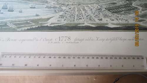 very attractive print of table bay in 1778, in frame, 34cm by 71cm, as per photo