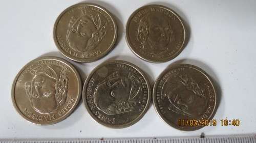 5 one dollar brass coins, as per photo