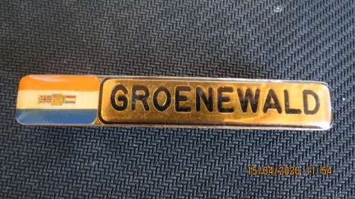 original old South African namebadge with flag and name Groenewald, as per photo