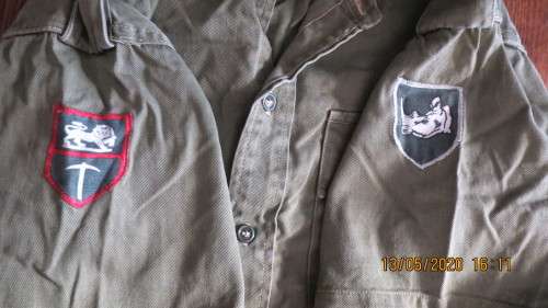 Old Rhodesian Army green shirt with sleeve badge's, made by Paramount,......., as per photo