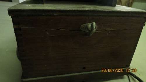 original old wall mount wooden telephone, with hand held ear and mouth piece,......., as per photo