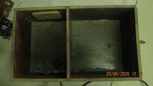 original old wall mount wooden telephone, with hand held ear and mouth piece,......., as per photo