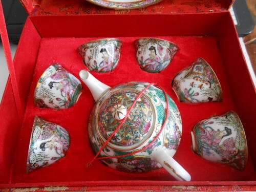 China porcelain miniture tea set in box, ideal for dolls tea set, as per photo