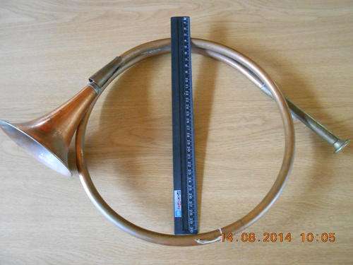 copper and brass circular horn, needs attention, as per photo