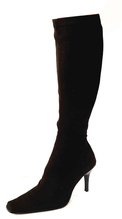 Lavanda Micro Fabric Sharp Toe Knee High Heel Boots - Black
